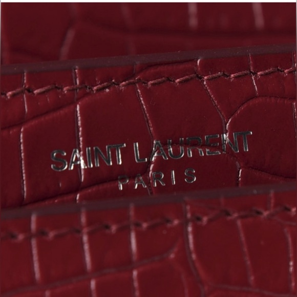 Saint Laurent YSL Burgundy Croc Medium Sunset Leather Bag - Picture 4 of 12
